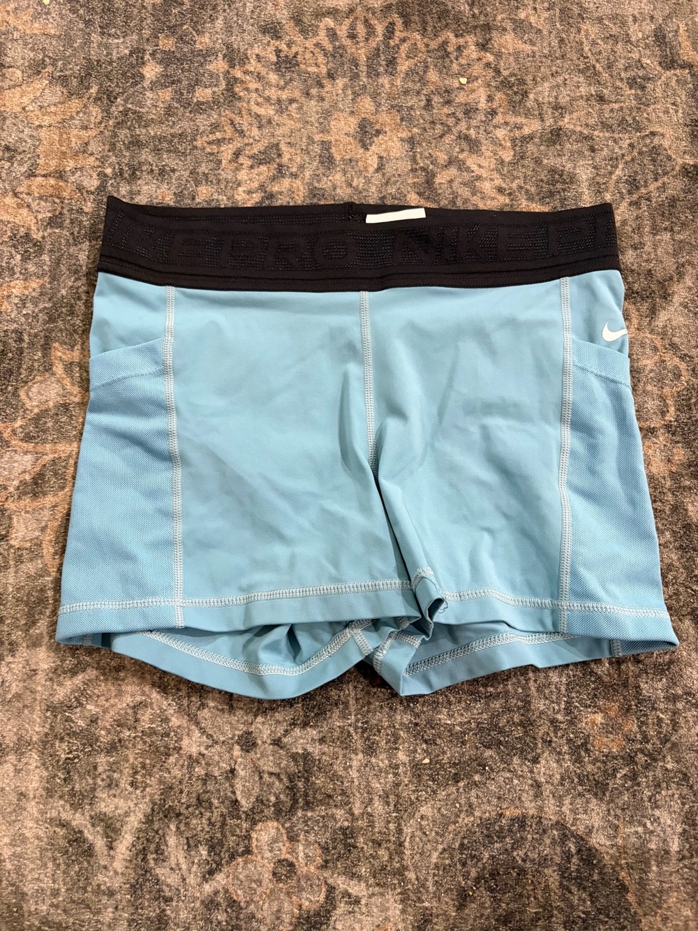 Nike Light Blue Athletic Shorts with Black Waistband